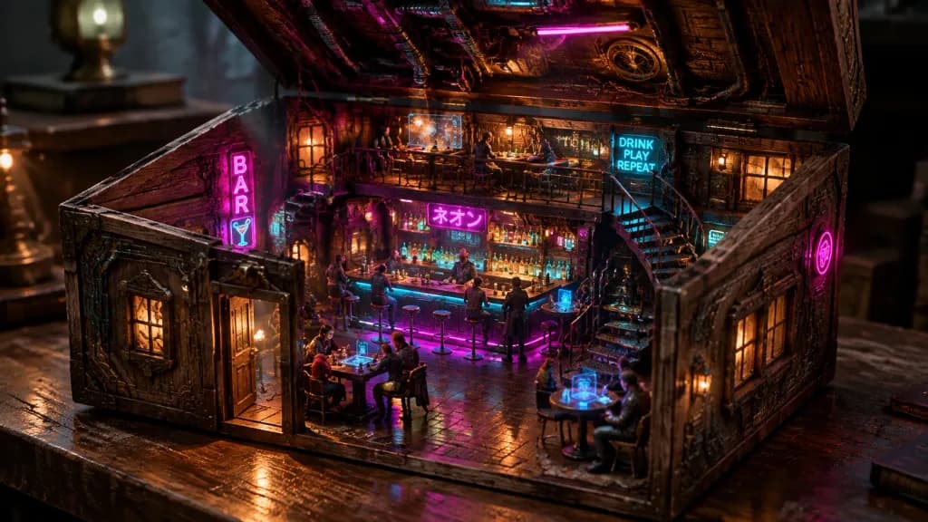 Diorama Pubu Cyberpunkowego w Ozdobnej Szkatułce