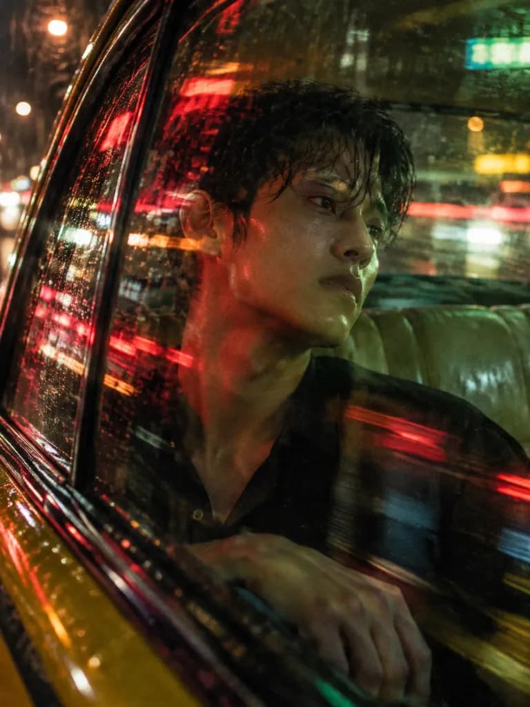 Porträt im Taxi im Wong-Kar-wai-Stil