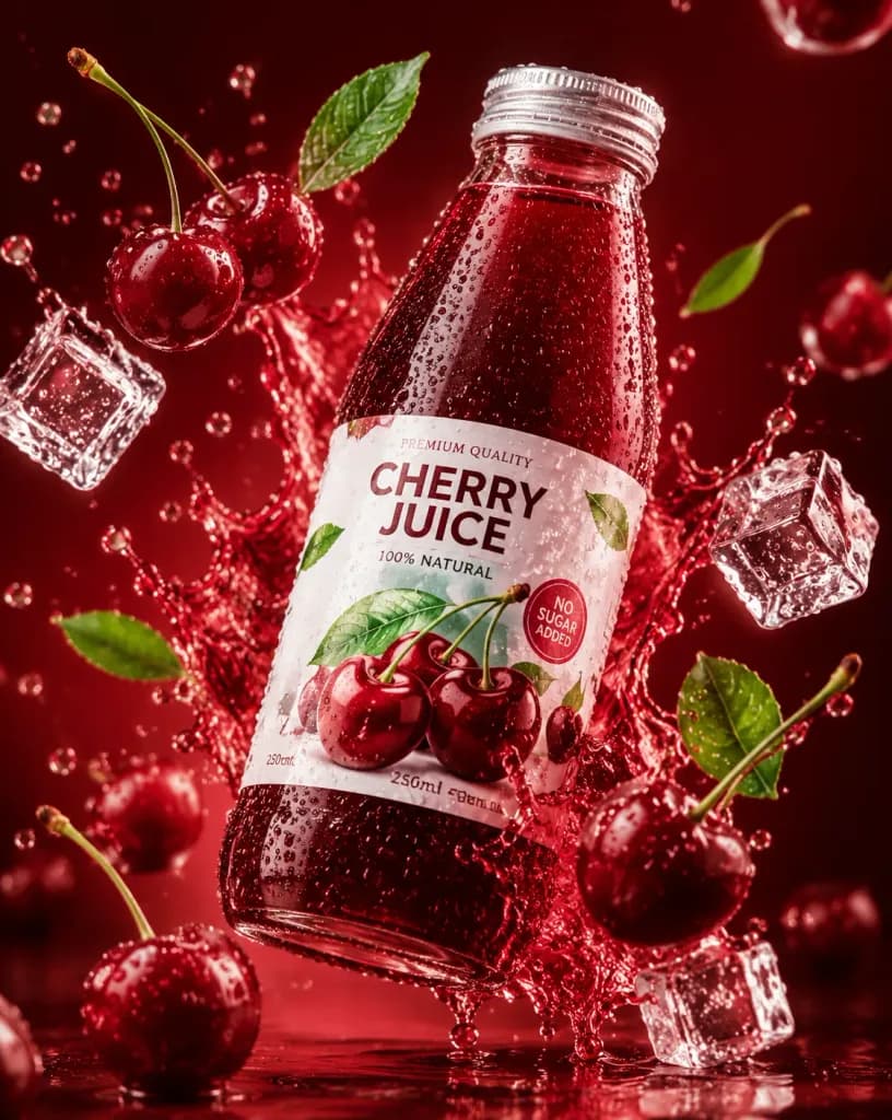 Cherry Juice Bottle Commercial Shot