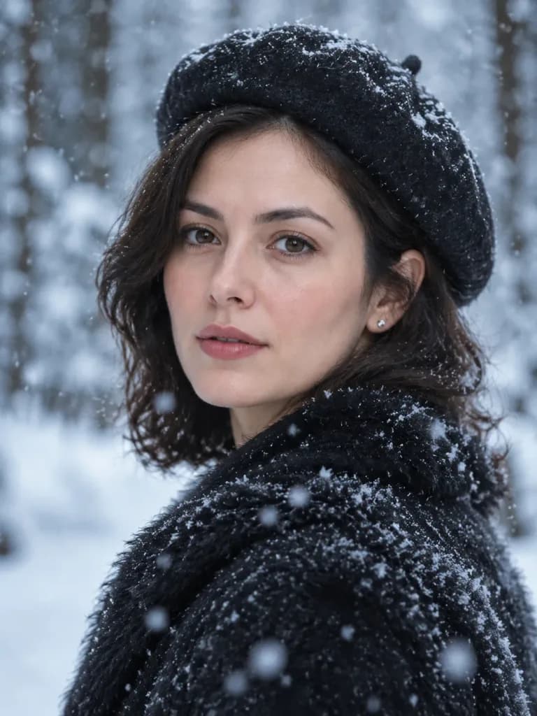 Winter Forest Portrait in Fur Coat
