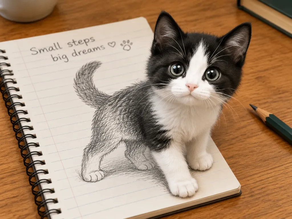 3D Illusion Kitten Notebook Sketch