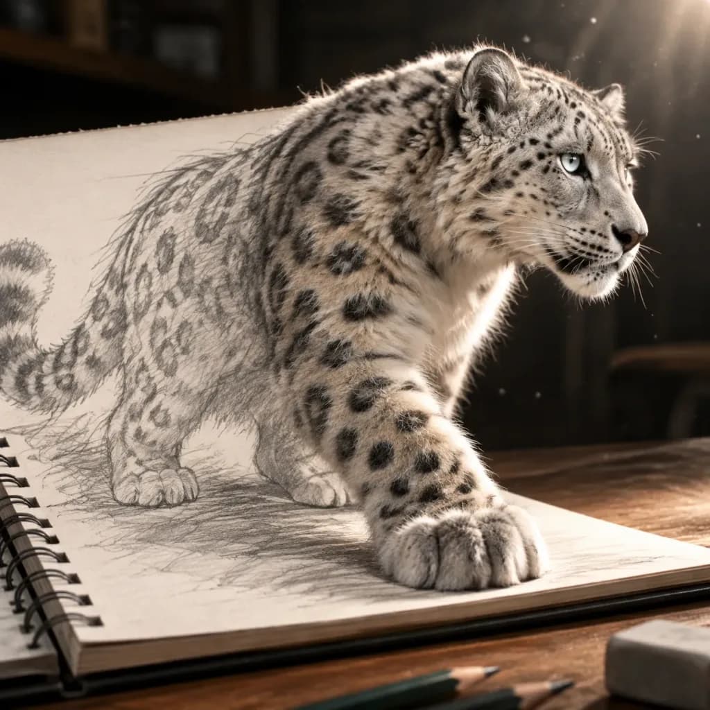 Creature Emerging from Notebook Sketch