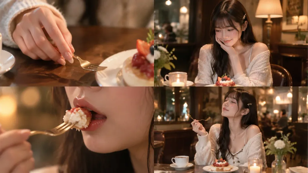 디저트를 즐기는 시네마틱 순간