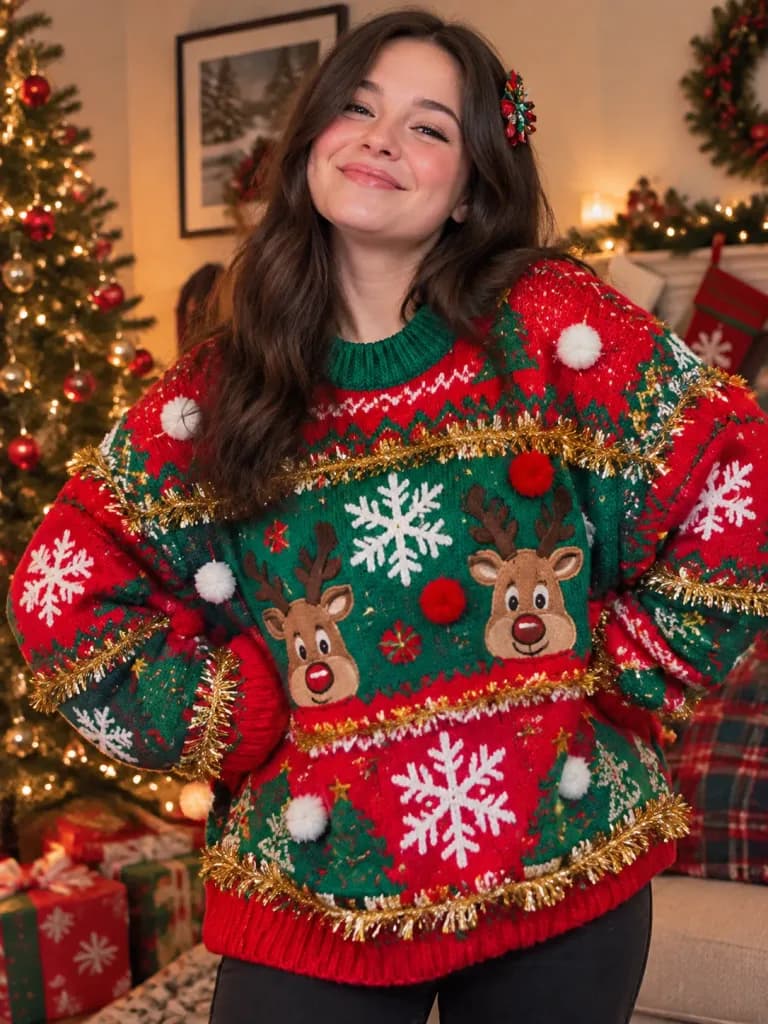ダサいクリスマスセーターのホリデー肖像