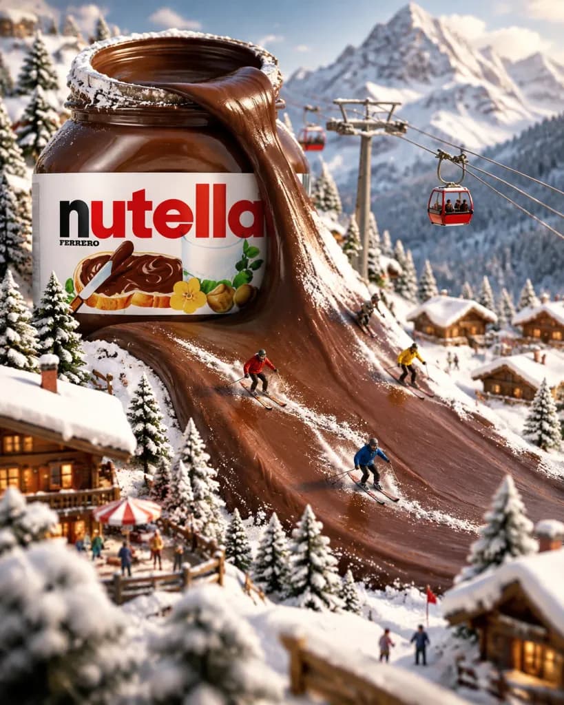 Миниатюрный зимний мир на банке Nutella