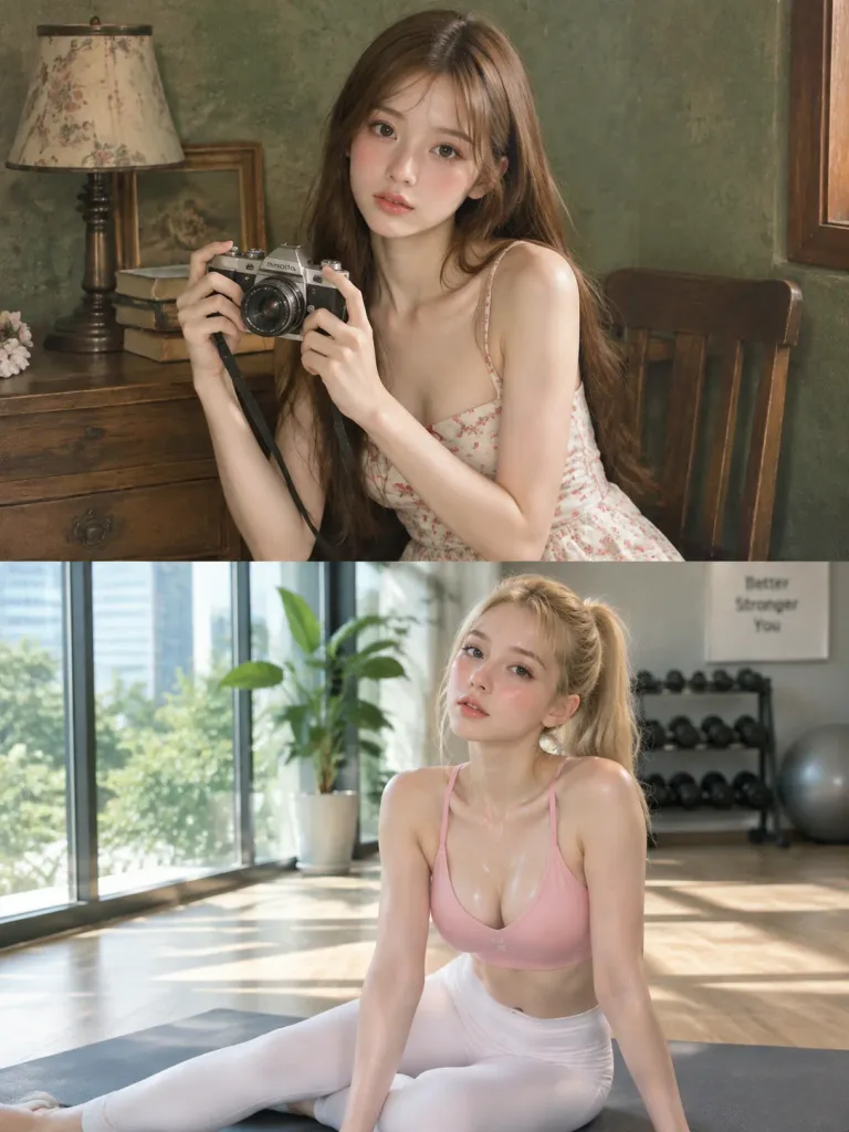 レトロカメラ美学とヨガグローポートレート