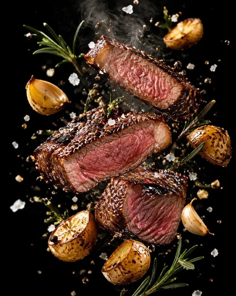 Floating Gourmet Steak Commercial Photography