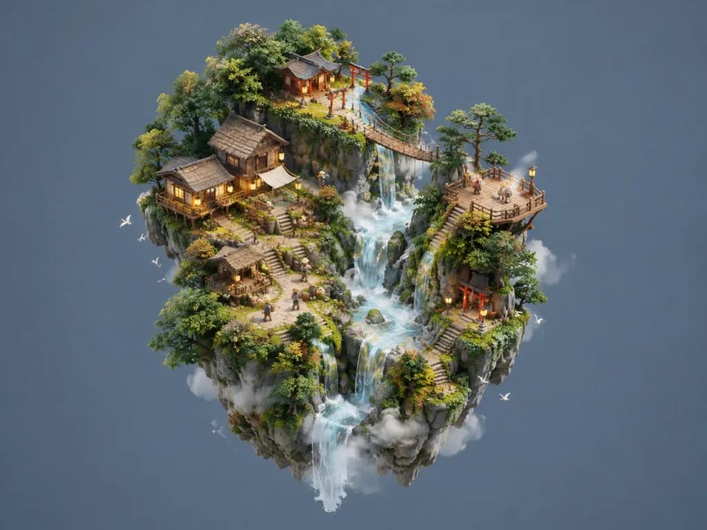 Floating Forest Waterfall Miniature Village