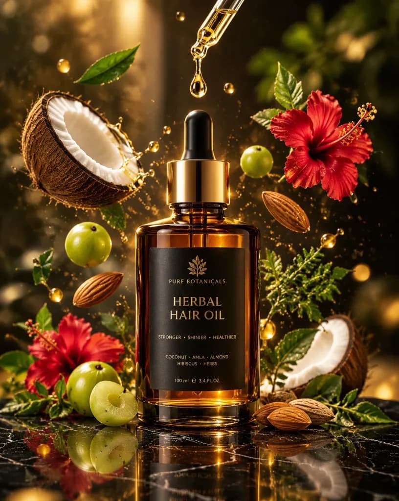 Luxury Herbal Hair Oil Product Shoot
