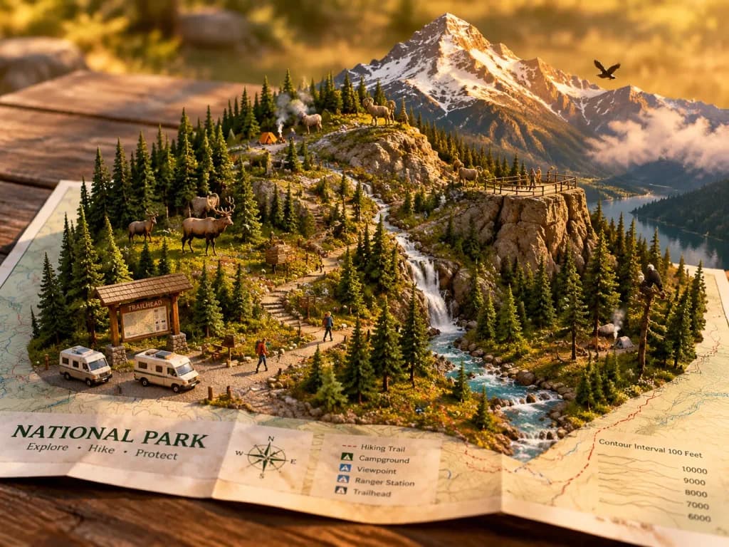 National Park Map Miniature Ecosystem Diorama