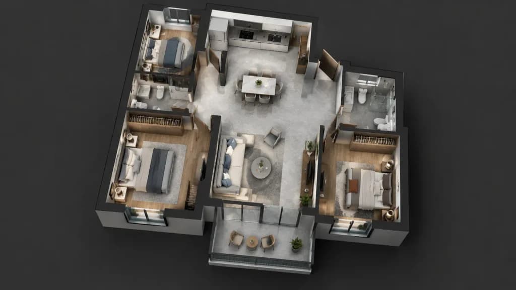 Floor Plan 3D Cutaway Render