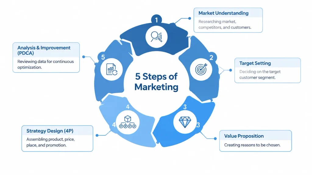 Five-Step Circular Marketing Flowchart Diagram