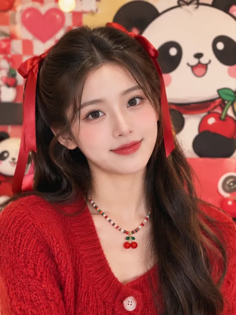 Kawaii Red Cardigan Studio Portrait