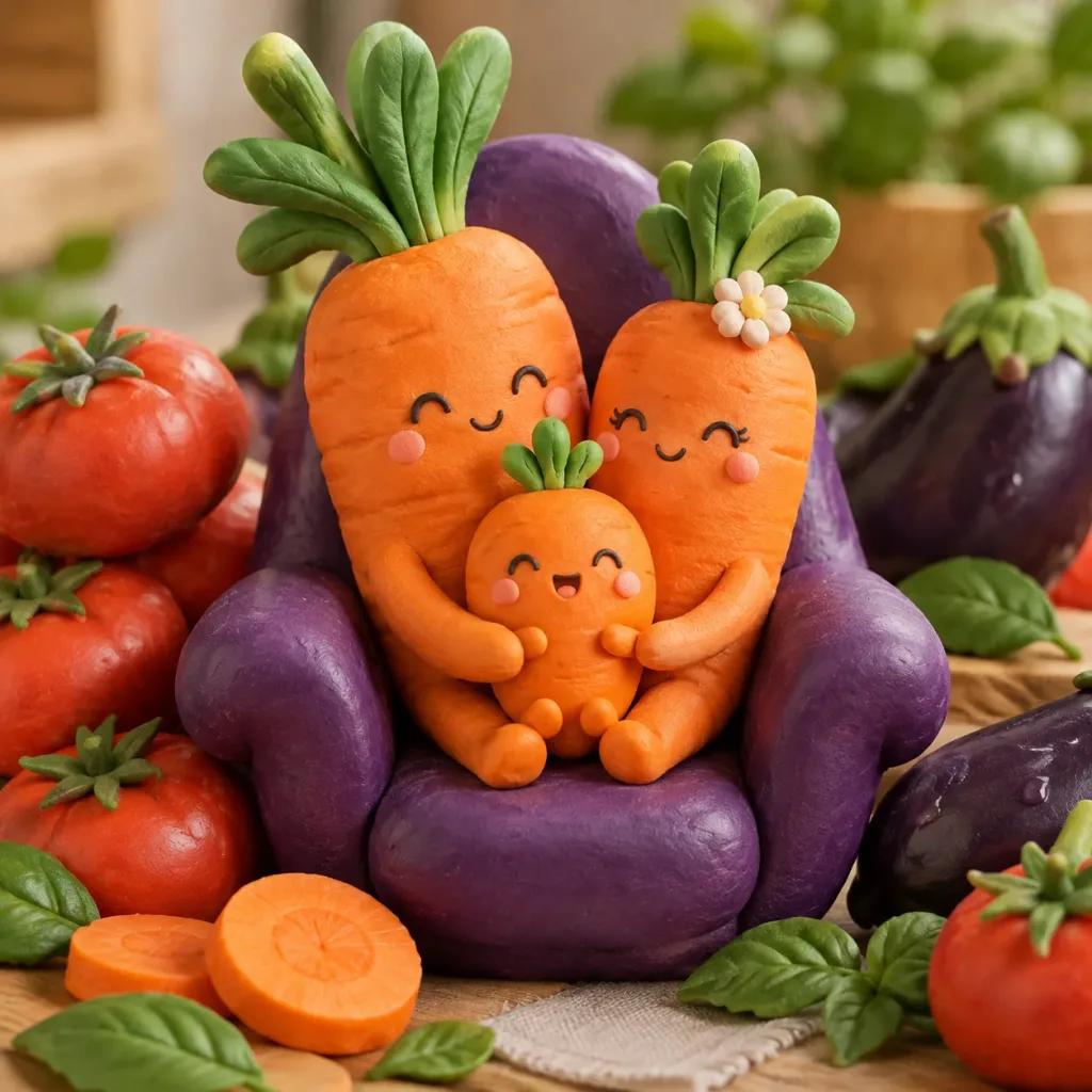 Kawaii Polymer Clay Carrot Family
