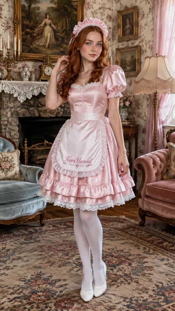 Victorian Parlor Satin Maid Portrait