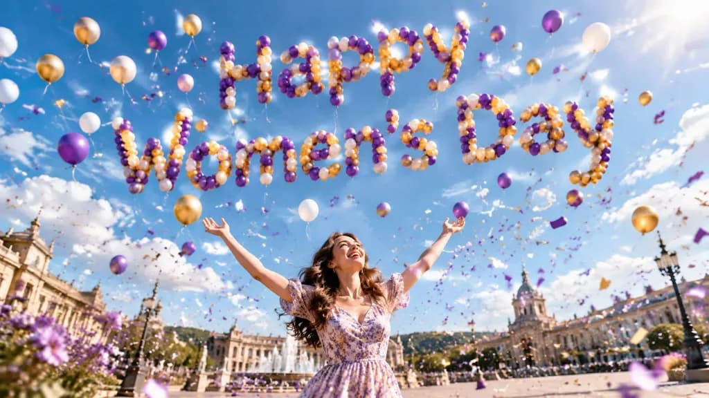 Mujer Soltando Globos por el Día de la Mujer