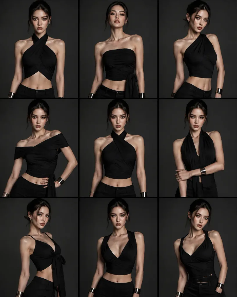 Black Wrap Top Fashion Variation Grid