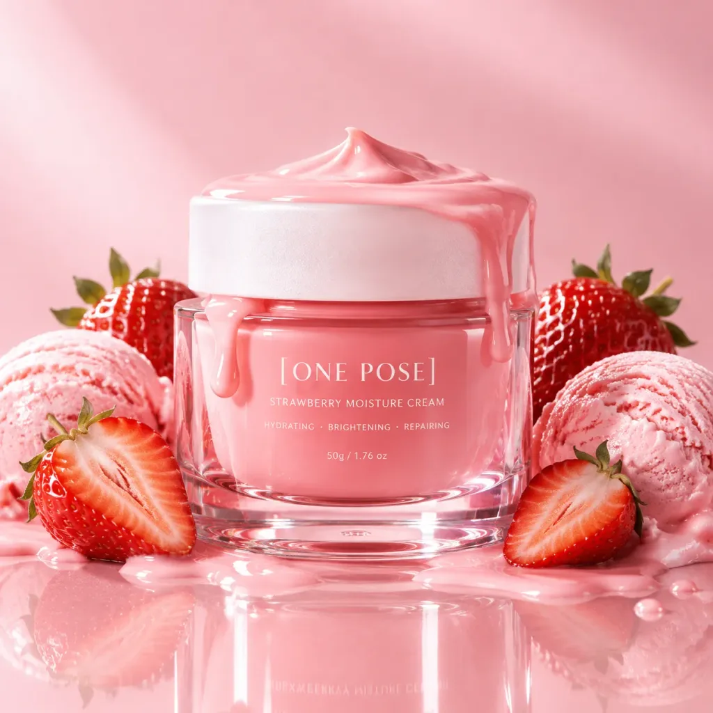 Luxury Strawberry Skincare Cream Photography