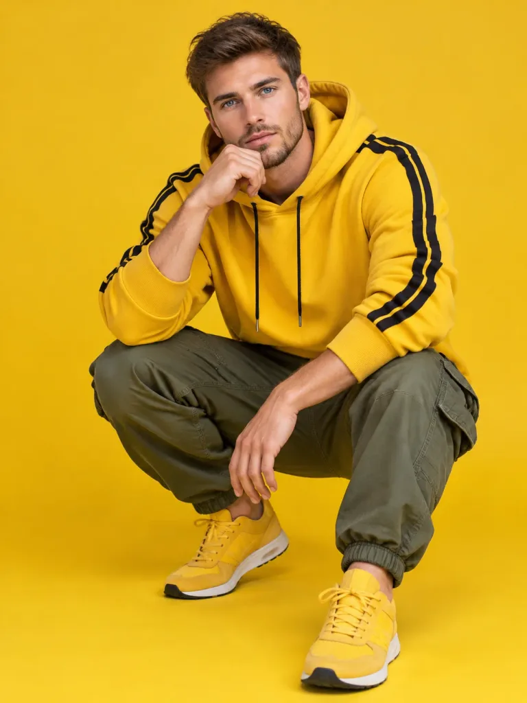 Studio Portrait in Mustard Hoodie