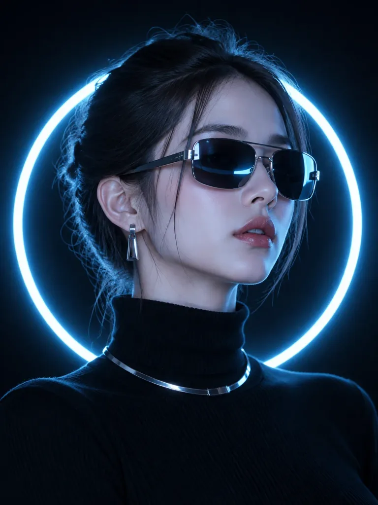 Ritratto Futuristico con Alone Neon e Luce di Bordo