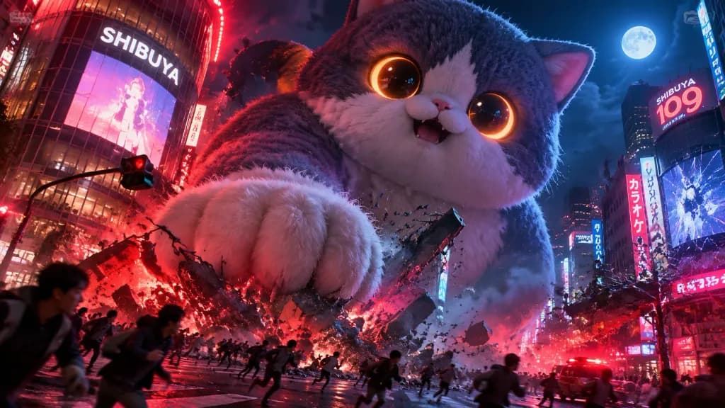 Gato Kaiju de Peluche Gigante en Tokio