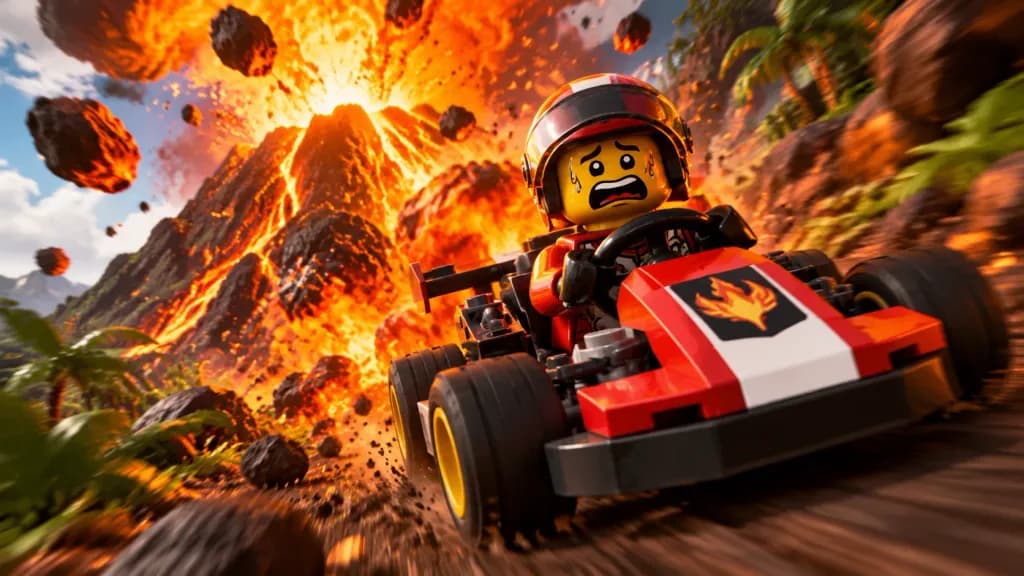 Lego Racer Escaping Volcano Slope