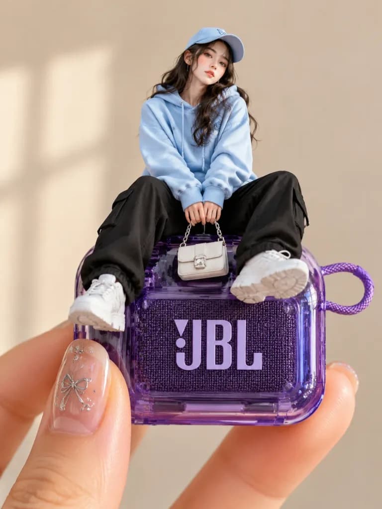 Miniature Woman on Portable Speaker