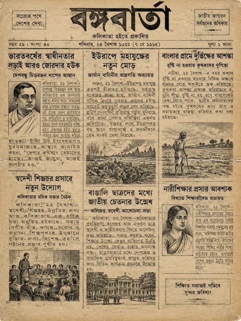 Vintage Bengali Newspaper Page Reconstruction
