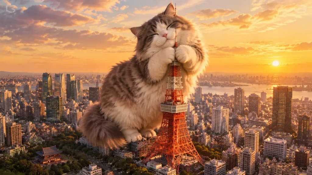 Giant Cute Cat on Tokyo Tower
