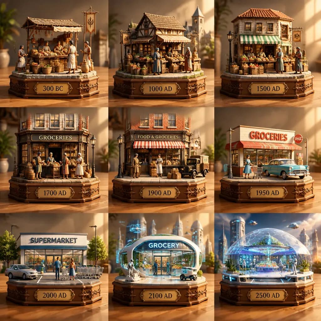Evolution of Grocery Stores Miniature Grid
