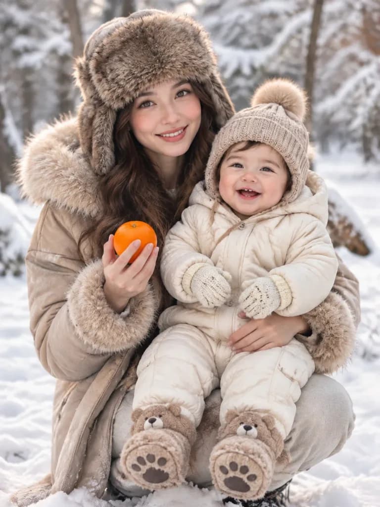 雪地母子冬季温馨写真