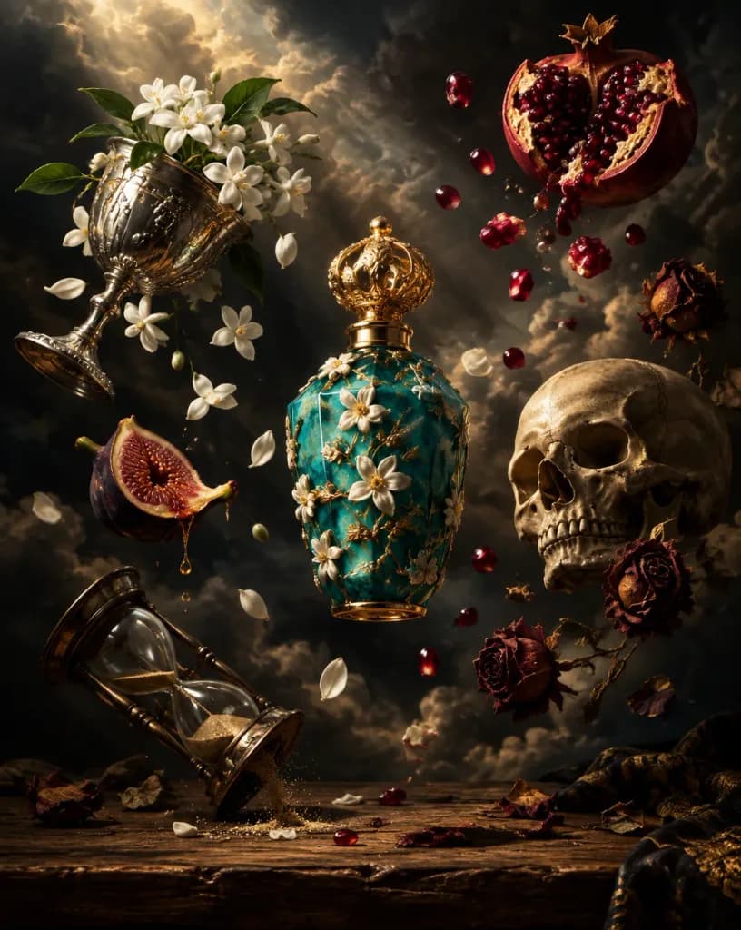 Baroque Perfume Still Life Advertisement
