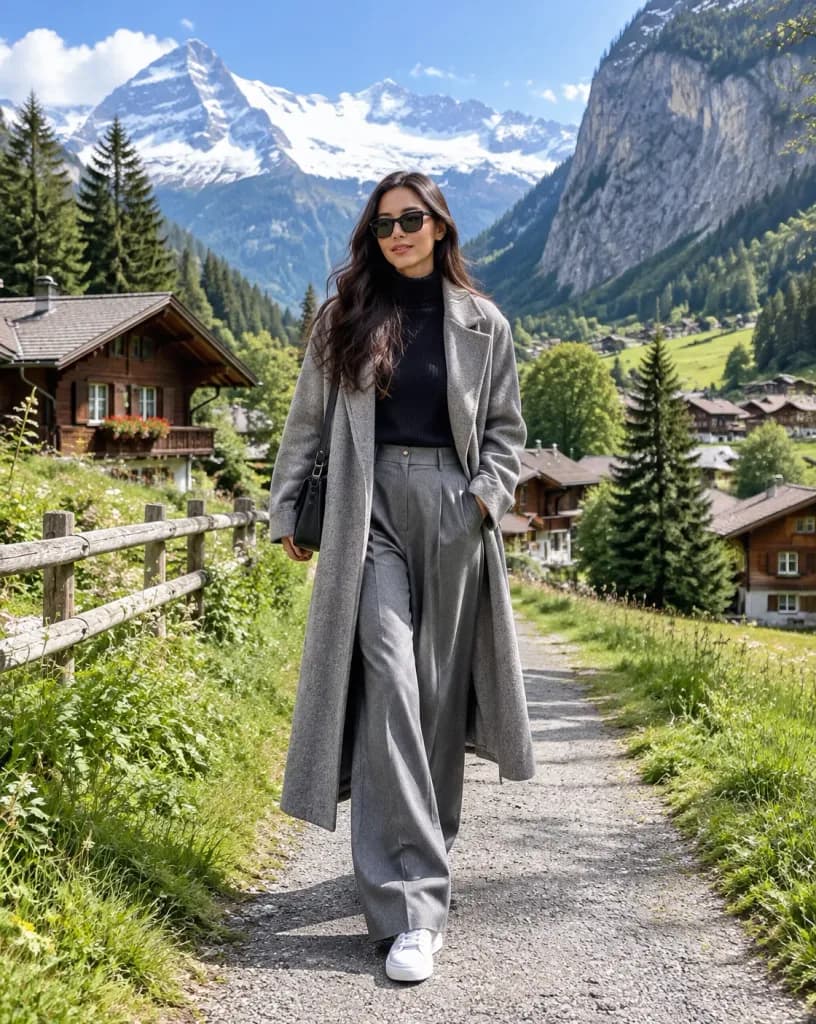Fashion Editorial Walk in Alpine Village