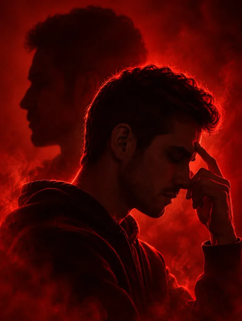 Cinematic Red Silhouette Portrait with Double Exposure