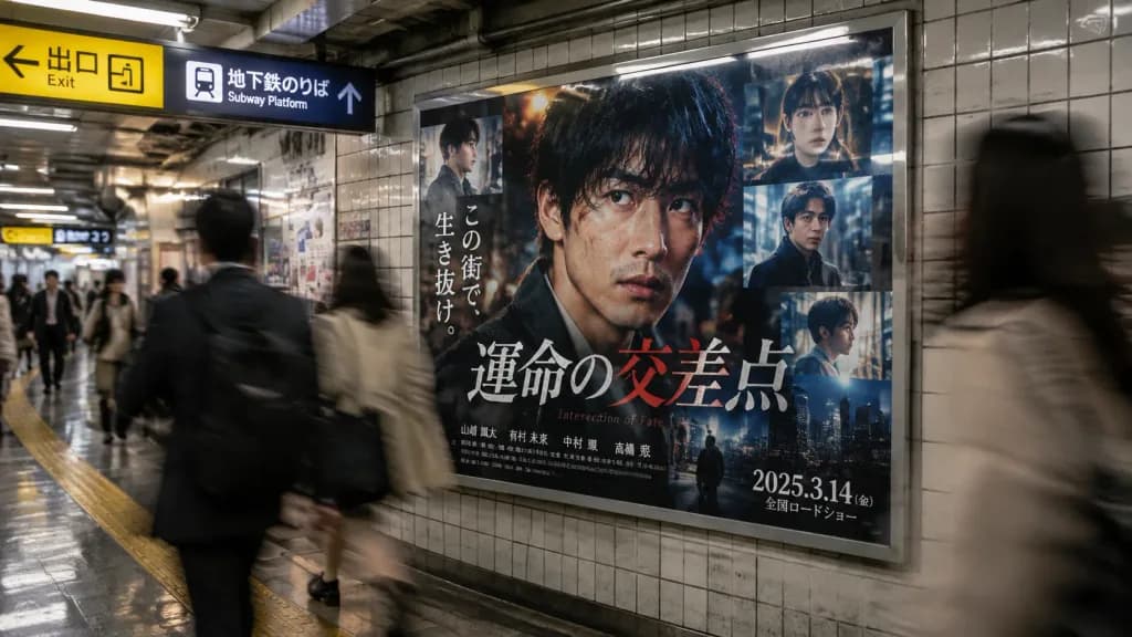 Subway Movie Poster Mockup with Character Portfolio
