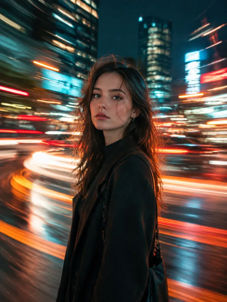 Still Portrait in Spiraling City Lights
