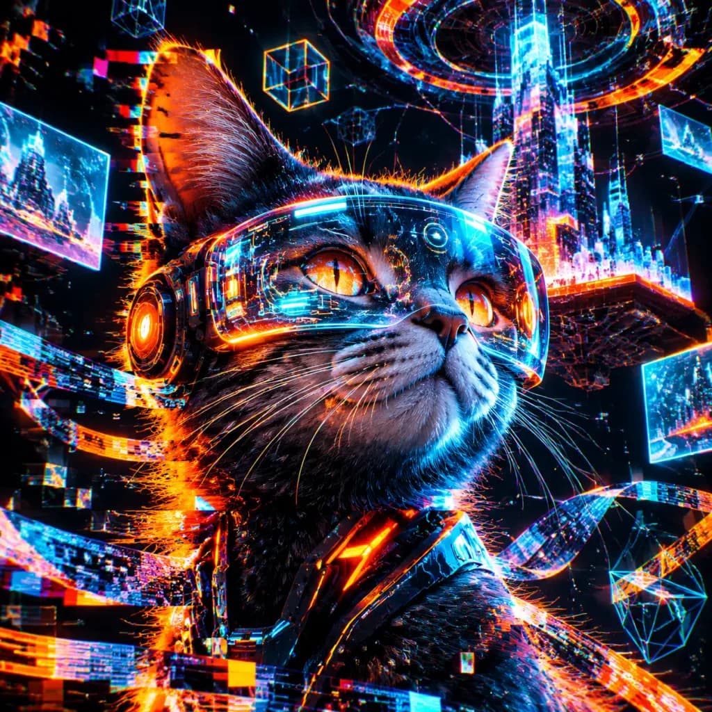 Surreal Glitch Art Cyber Cat