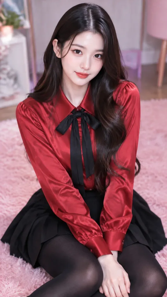 Wonyoung in Satin on Pink Rug