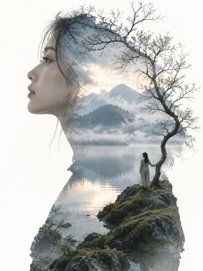 Double Exposure Silhouette Landscape Portrait