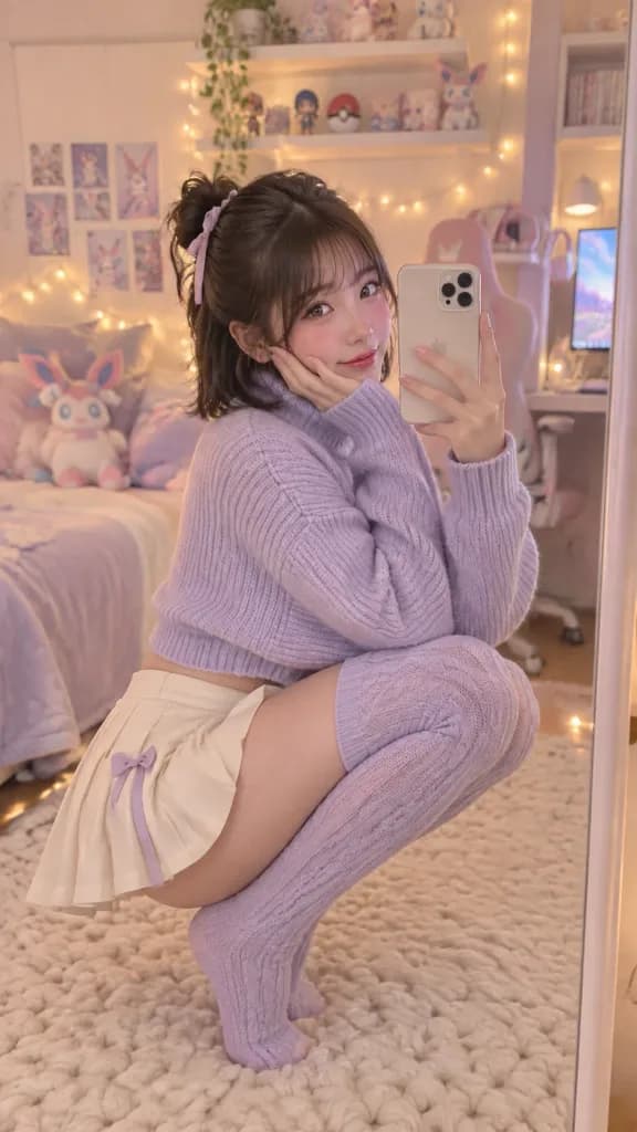 Pastel Gamer Bedroom Mirror Selfie