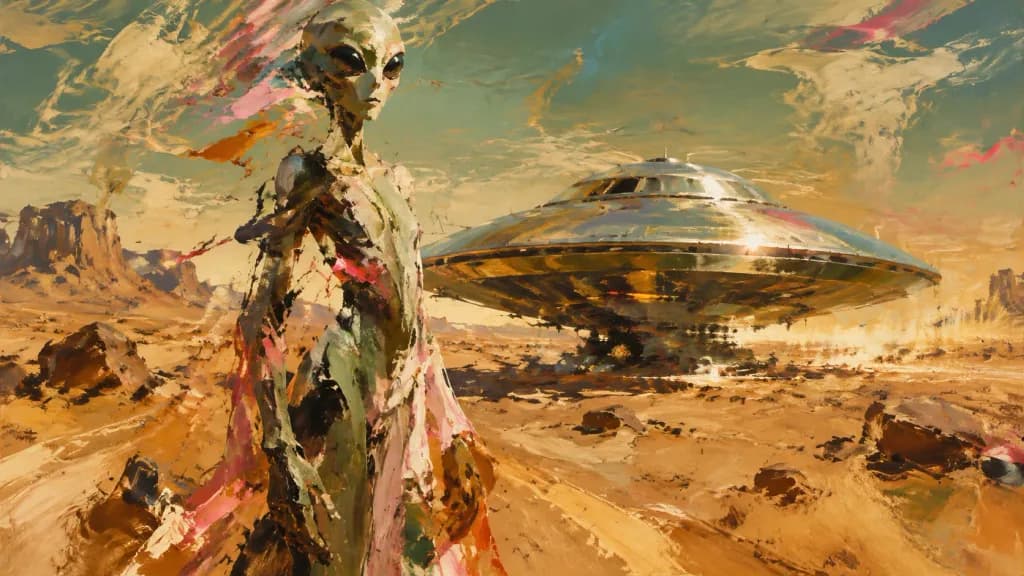 Abstract Alien in Windswept Desert