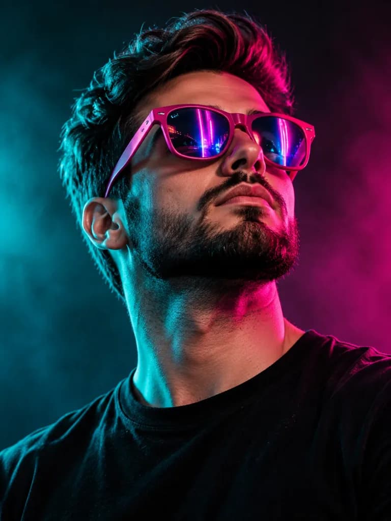 Cyberpunk Portrait with Neon Sunglasses