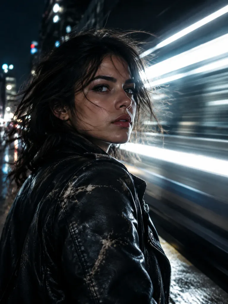 Cinematic Night Portrait with Train Lights