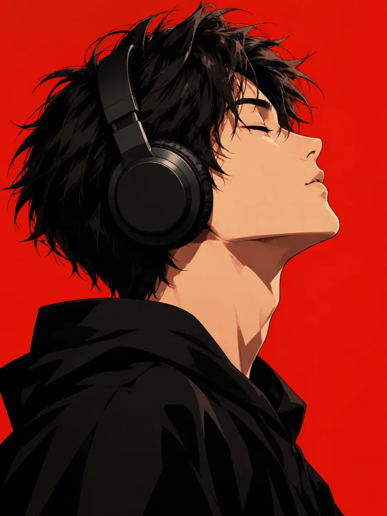 ヘッドホンを着けたアニメ風ベクター横顔