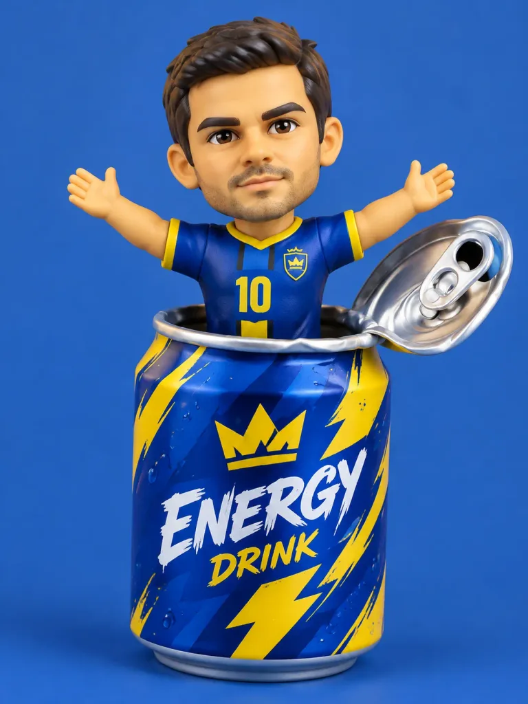 Football Toy Figurine in Energy Drink Can