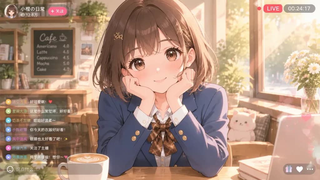 动漫女学生直播界面背景
