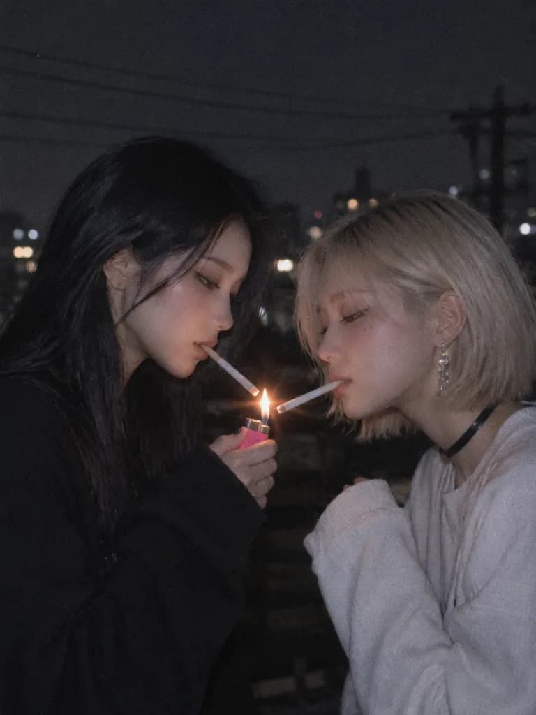 Idols Lighting Cigarettes in Night City
