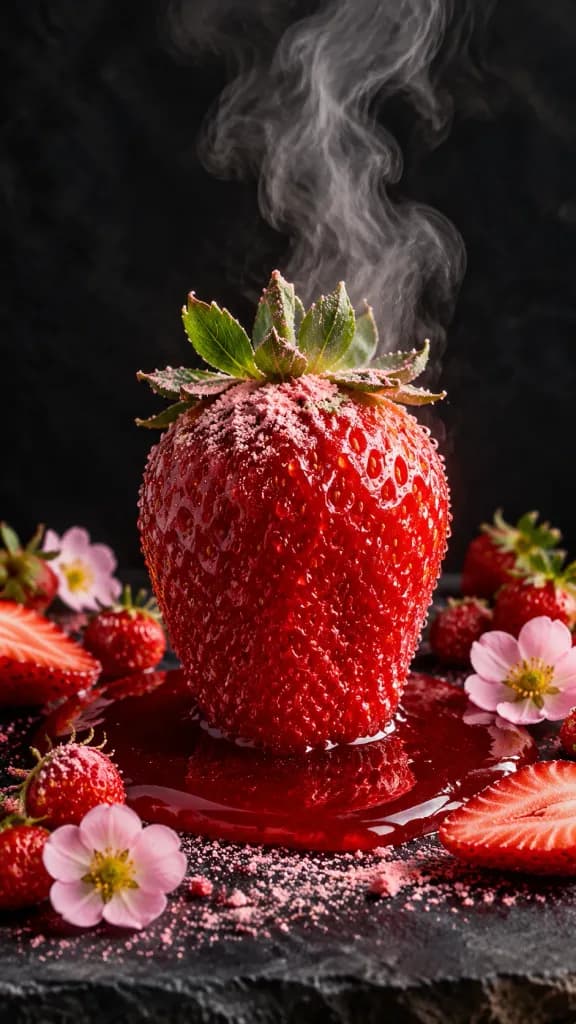 Macro Strawberry in Red Syrup