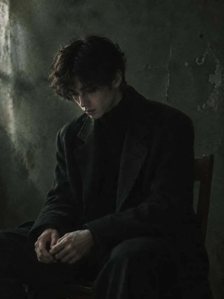 Melancholic Young Man in Low-Key Portrait