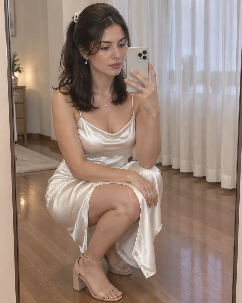 Satin Dress Mirror Selfie Pose